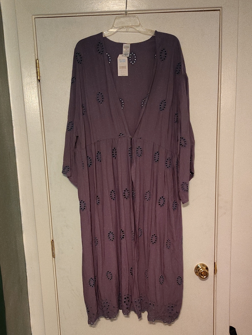 Purple Embroidered Long Kimono Cardigan